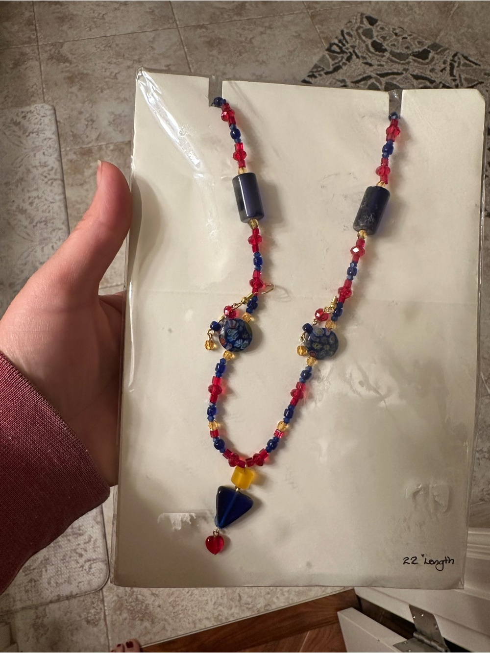 Handcrafted Multicolor Beaded Necklace - Red, Blue & Gold Accents